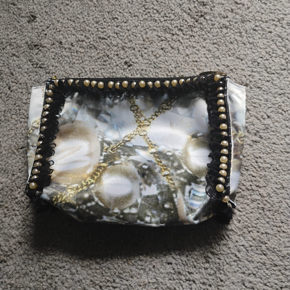 Erickson Beamon Y2k Style Pearl Print Embellished Pouch